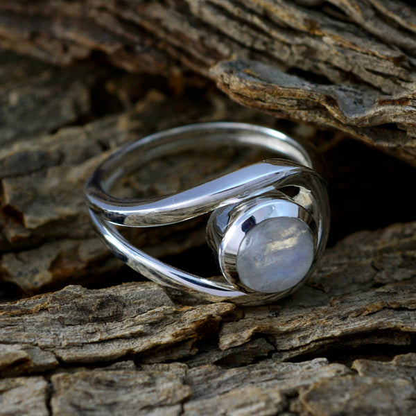 Rainbow Moonstone Solitaire Indian 925 Silver White Gemstone Slim Glamorous Ring Jewellery