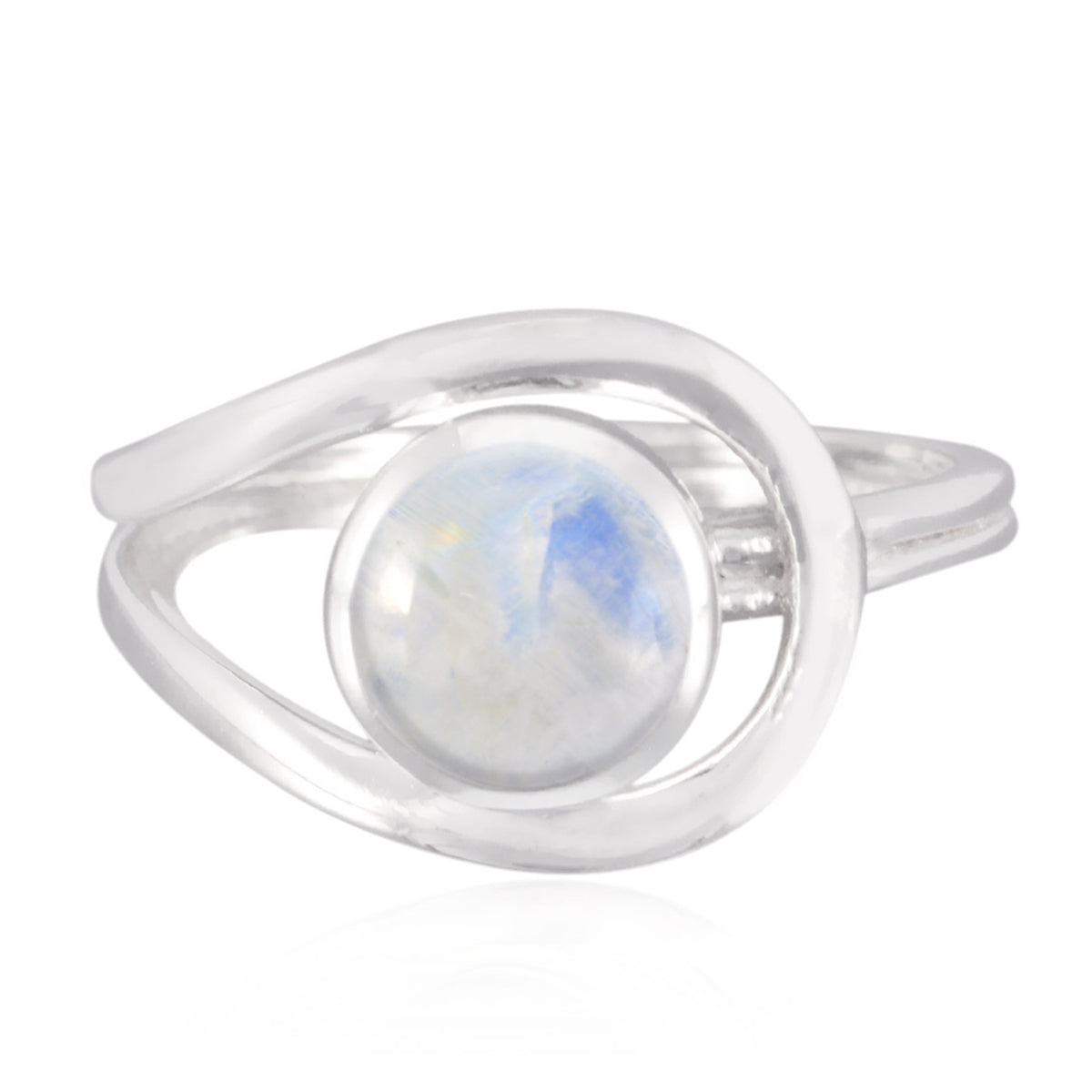 Rainbow Moonstone Solitaire Indian 925 Silver White Gemstone Slim Glamorous Ring Jewellery