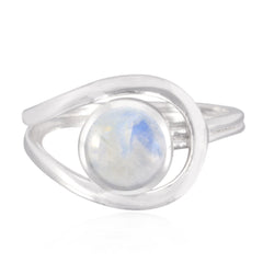 Rainbow Moonstone Solitaire Indian 925 Silver White Gemstone Slim Glamorous Ring Jewellery