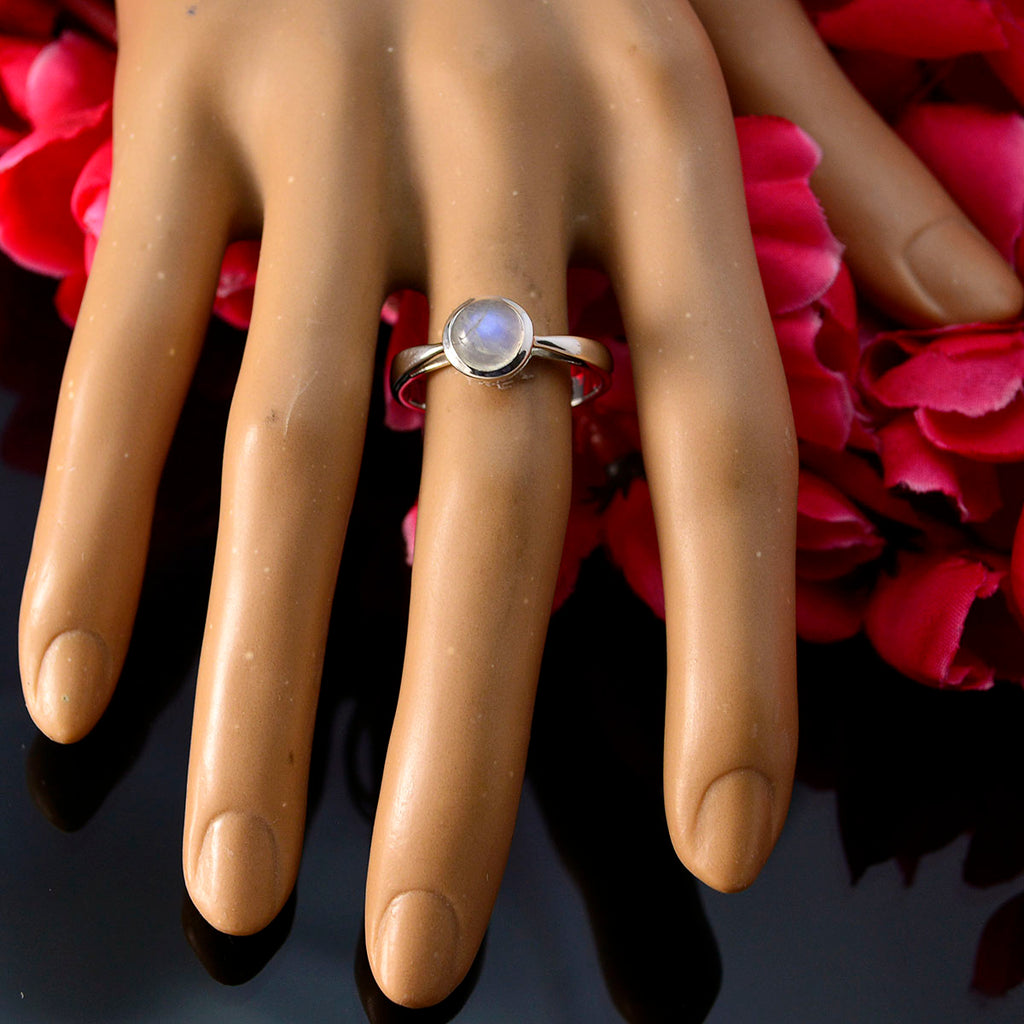 Rainbow Moonstone Solitaire Turkish 925 Silver White Gemstone Whisper thin Abstract Ring Jewelry