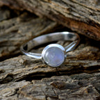 Rainbow Moonstone Solitaire Turkish 925 Silver White Gemstone Whisper thin Abstract Ring Jewelry