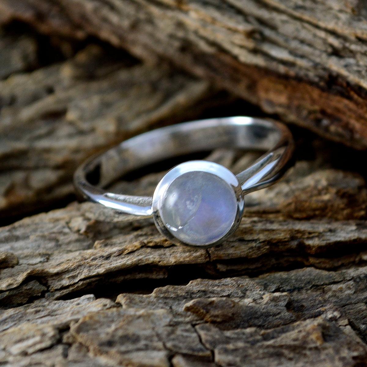 Rainbow Moonstone Solitaire Turkish 925 Silver White Gemstone Whisper thin Abstract Ring Jewelry