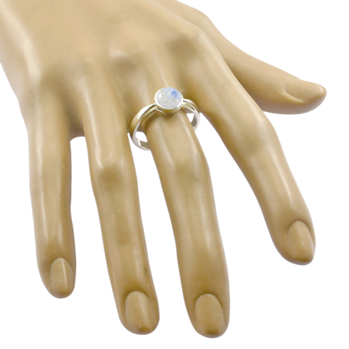 Rainbow Moonstone Solitaire Turkish 925 Silver White Gemstone Whisper thin Abstract Ring Jewelry