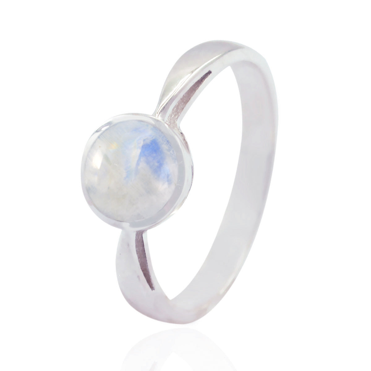 Rainbow Moonstone Solitaire Turkish 925 Silver White Gemstone Whisper thin Abstract Ring Jewelry