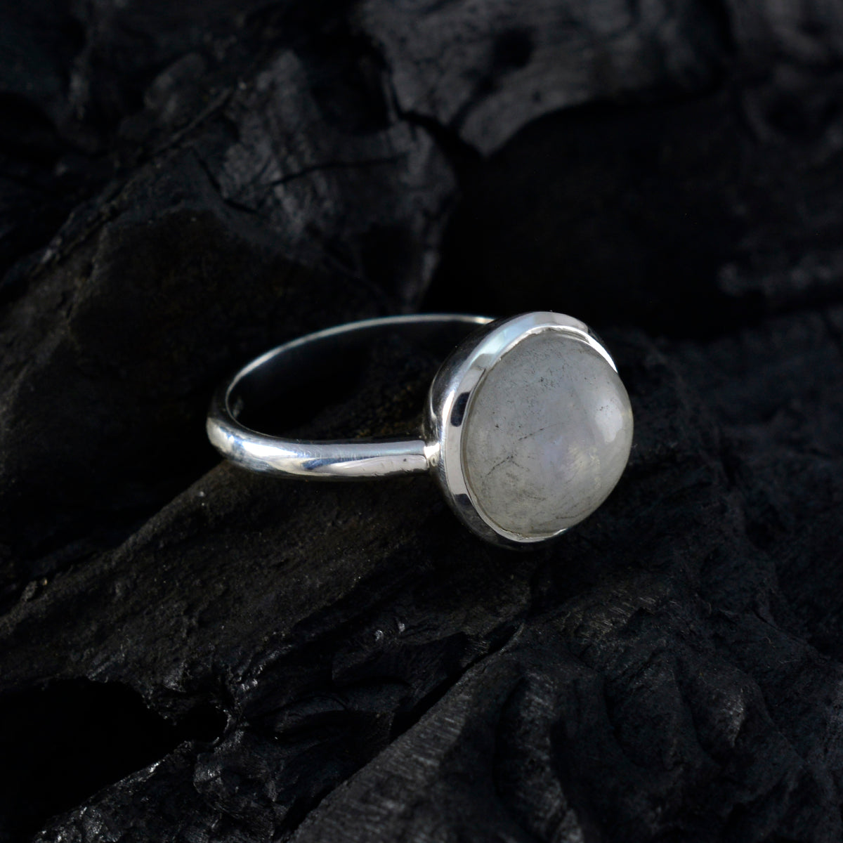 Rainbow Moonstone Solitaire Russian Sterling Silver White Gemstone Tiny Romantic Ring Jewellery