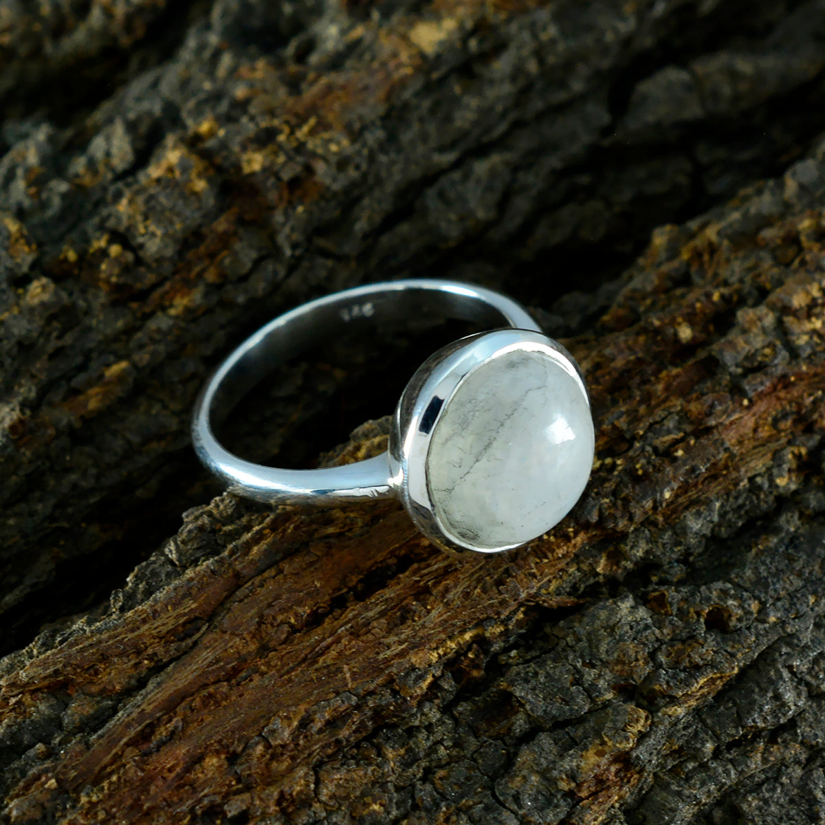 Rainbow Moonstone Solitaire Russian Sterling Silver White Gemstone Tiny Romantic Ring Jewellery
