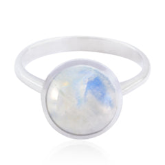 Rainbow Moonstone Solitaire Russian Sterling Silver White Gemstone Tiny Romantic Ring Jewellery