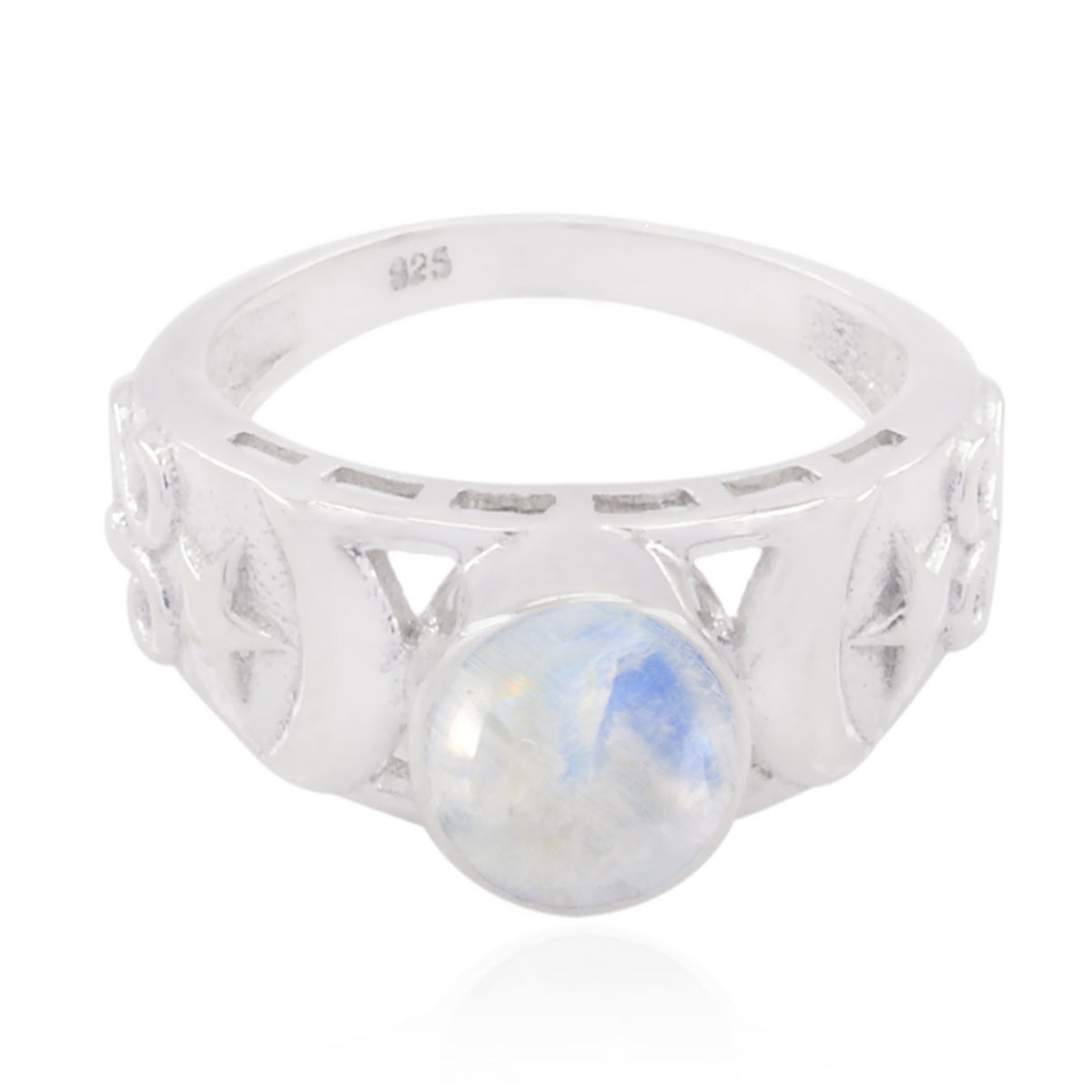 Rainbow Moonstone Solitaire Latin American Silver White Gemstones Slim Filigree Ring Jewelry