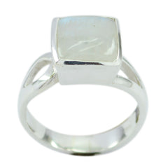 Rainbow Moonstone Solitaire German 92.5 Silver White Gemstones Mid weight Boho Ring Jewelry