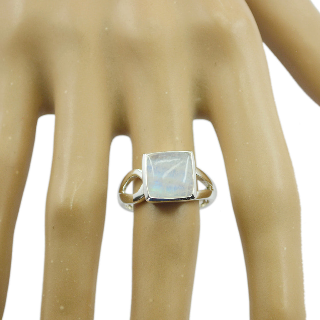 Rainbow Moonstone Solitaire German 92.5 Silver White Gemstones Mid weight Boho Ring Jewelry