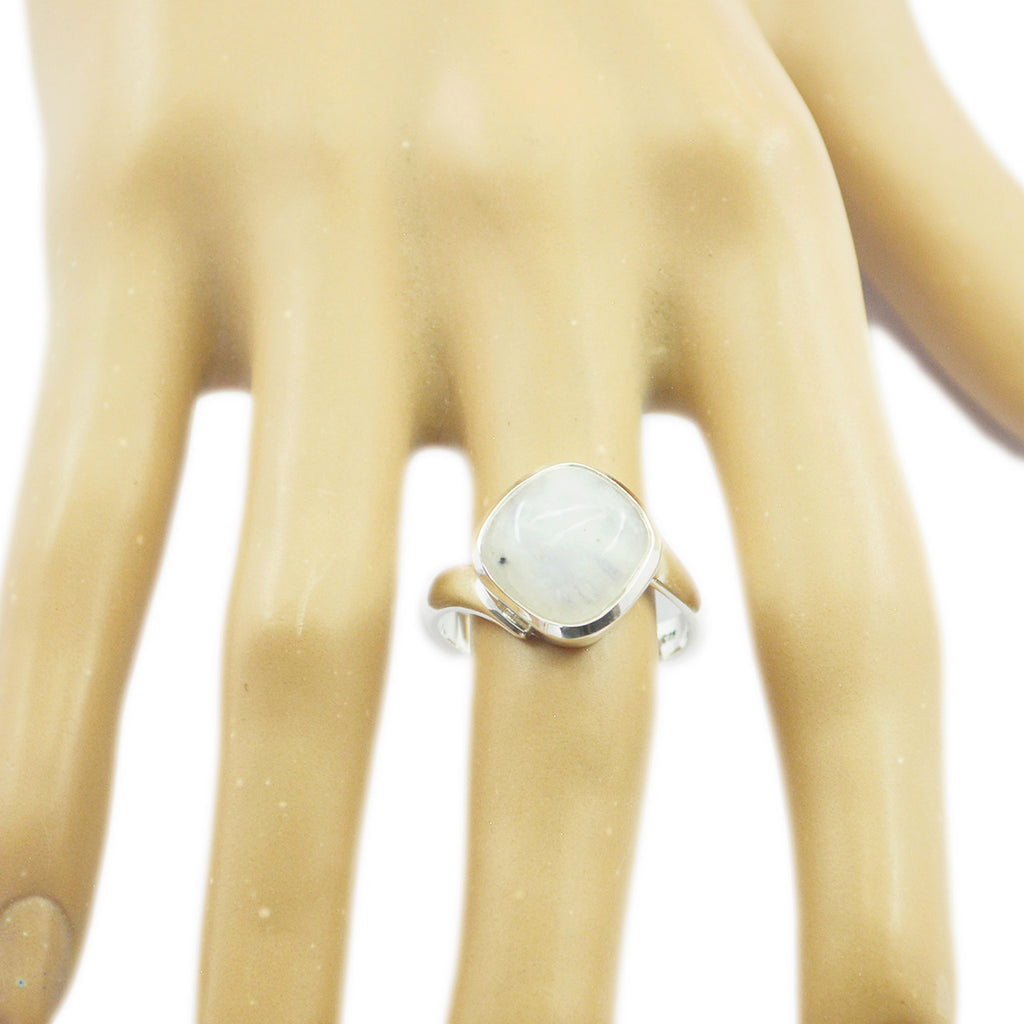 Rainbow Moonstone Solitaire German Silver White Gems Minimal Luxurious Ring Jewelry