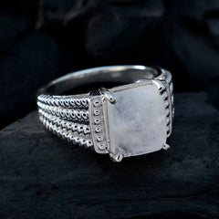 Rainbow Moonstone Solitaire Moroccan 925 Silver White Gemstones Eye catching Abstract Ring Jewellery