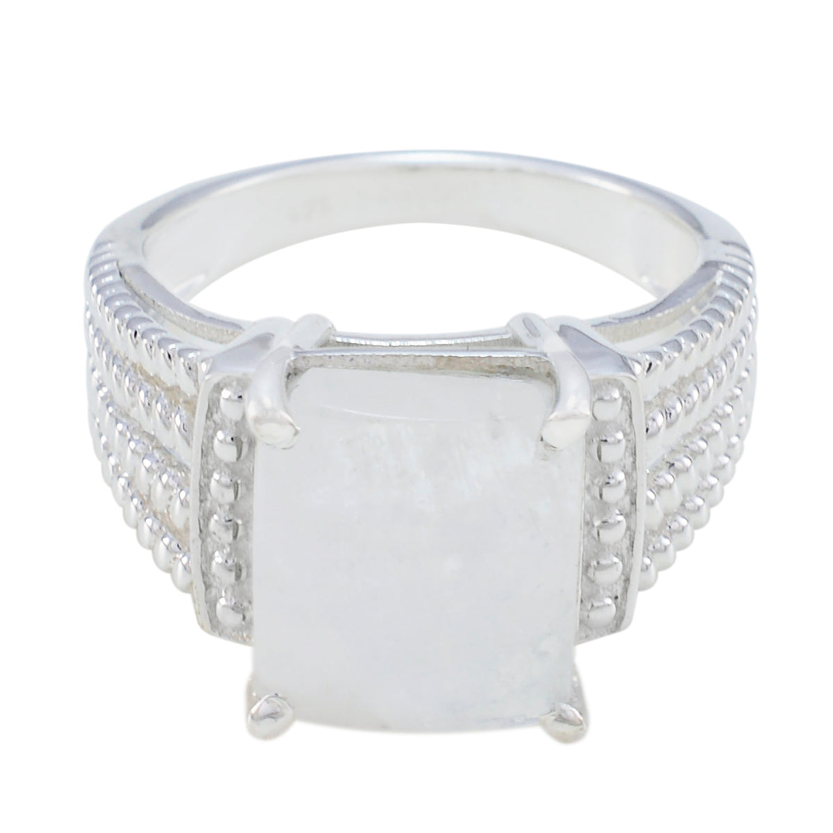 Rainbow Moonstone Solitaire Moroccan 925 Silver White Gemstones Eye catching Abstract Ring Jewellery