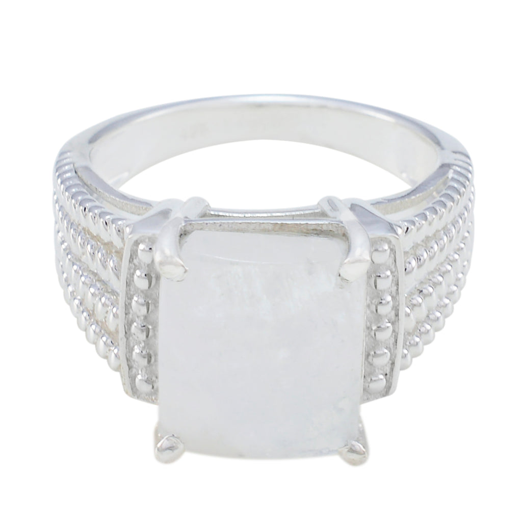 Rainbow Moonstone Solitaire Moroccan 925 Silver White Gemstones Eye catching Abstract Ring Jewellery