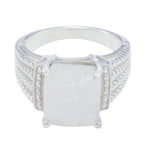 Rainbow Moonstone Solitaire Moroccan 925 Silver White Gemstones Eye catching Abstract Ring Jewellery