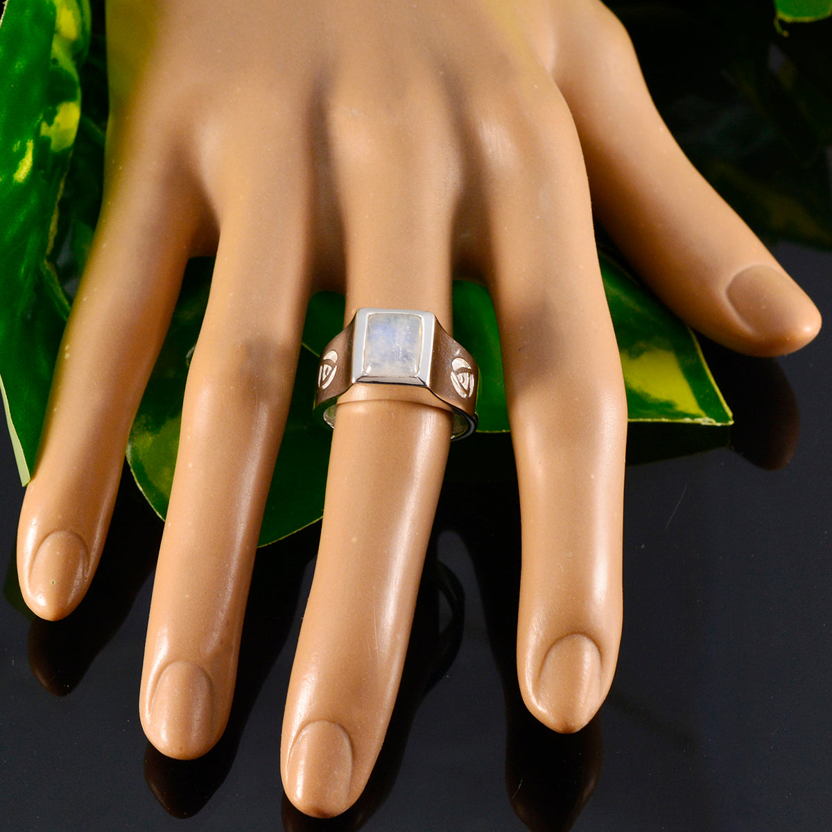 Rainbow Moonstone Solitaire Russian Silver White Gems Versatile Abstract Ring Jewellery