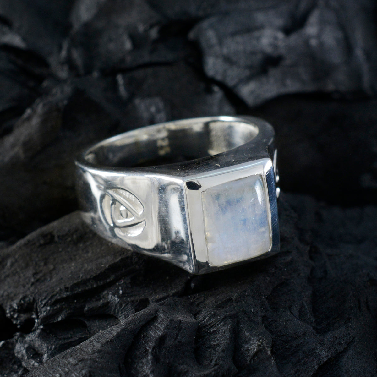 Rainbow Moonstone Solitaire Russian Silver White Gems Versatile Abstract Ring Jewellery