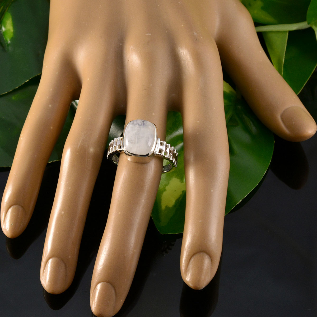 Rainbow Moonstone Solitaire German 925 Silver White Gems Mid weight Boho Ring Jewelry