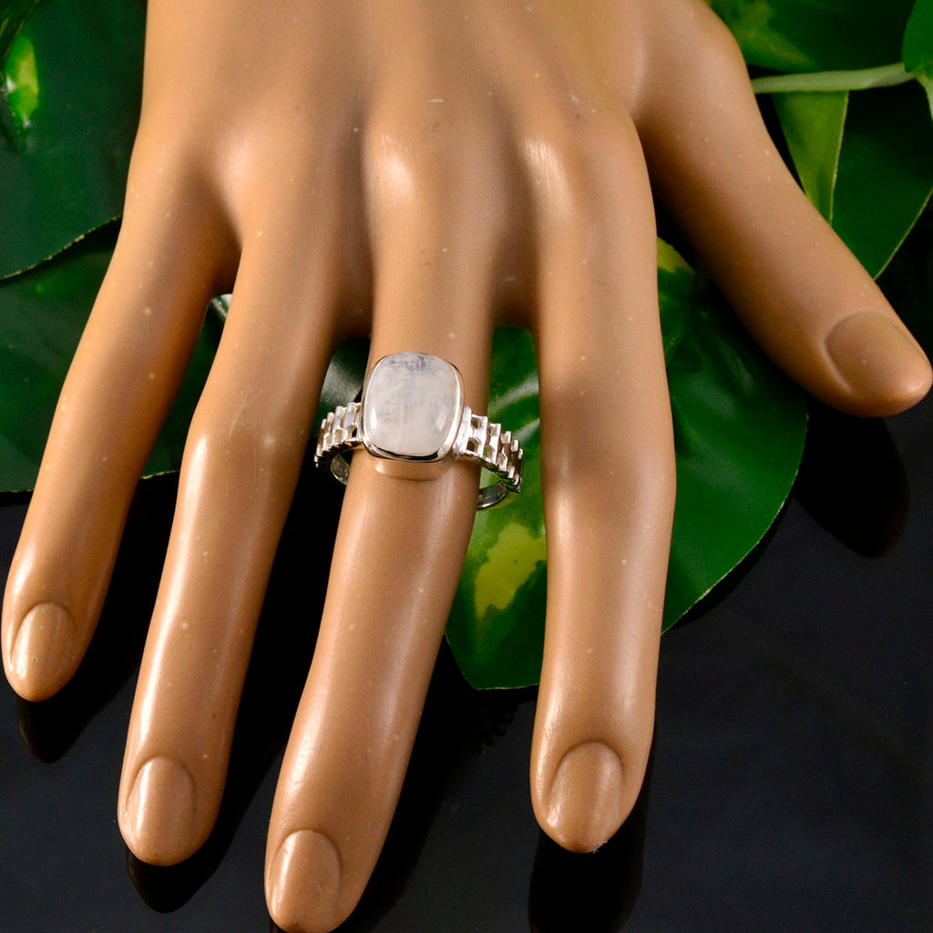 Rainbow Moonstone Solitaire German 925 Silver White Gems Mid weight Boho Ring Jewelry