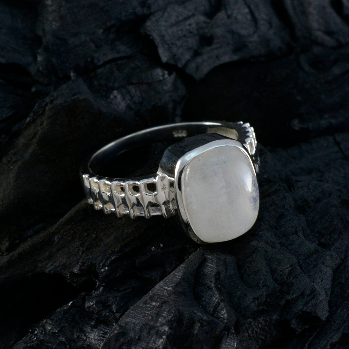 Rainbow Moonstone Solitaire German 925 Silver White Gems Mid weight Boho Ring Jewelry