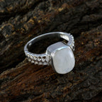 Rainbow Moonstone Solitaire German 925 Silver White Gems Mid weight Boho Ring Jewelry
