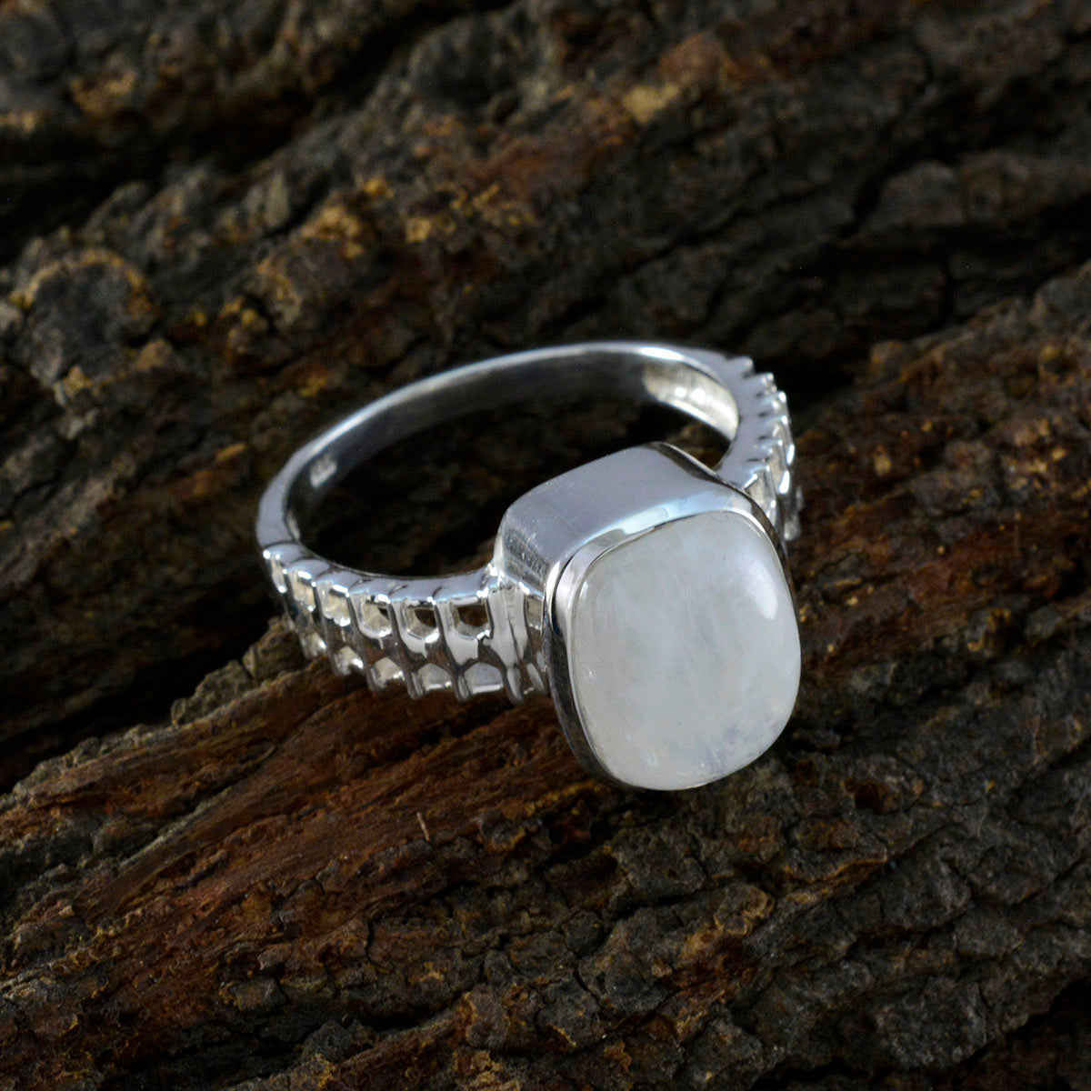 Rainbow Moonstone Solitaire German 925 Silver White Gems Mid weight Boho Ring Jewelry