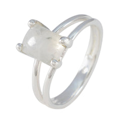 Rainbow Moonstone Solitaire Indian 92.5 Silver White Gemstone Minimal Luxurious Ring Jewellery