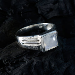 Rainbow Moonstone Solitaire Indian Silver White Gemstones Classic Glamorous Ring Jewelry