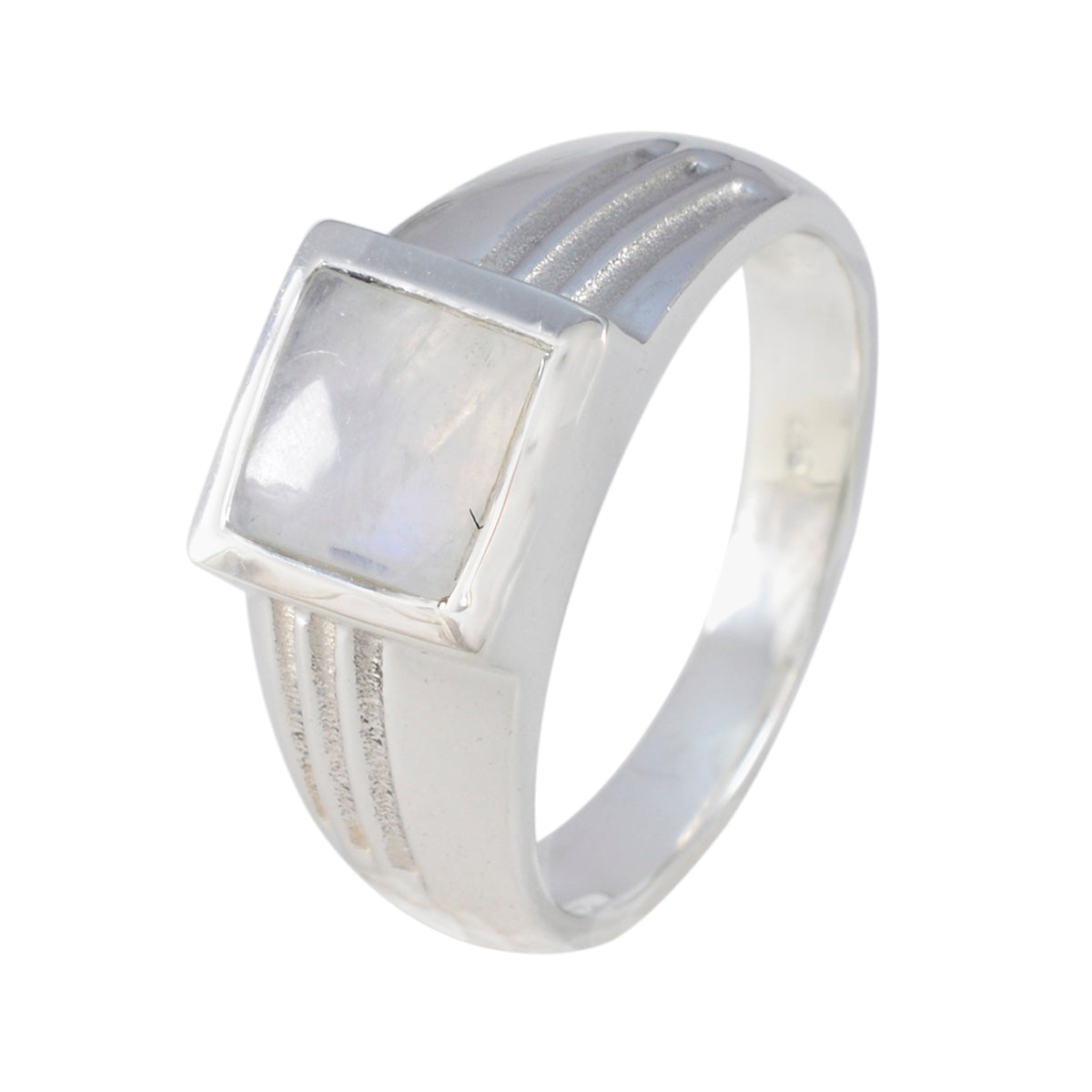 Rainbow Moonstone Solitaire Indian Silver White Gemstones Classic Glamorous Ring Jewelry