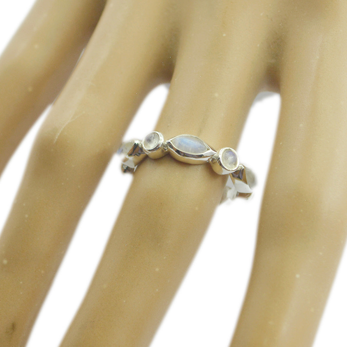 Rainbow Moonstone multiple American 925 Sterling Silver White Gemstone Dainty Eternity Band Jewellery