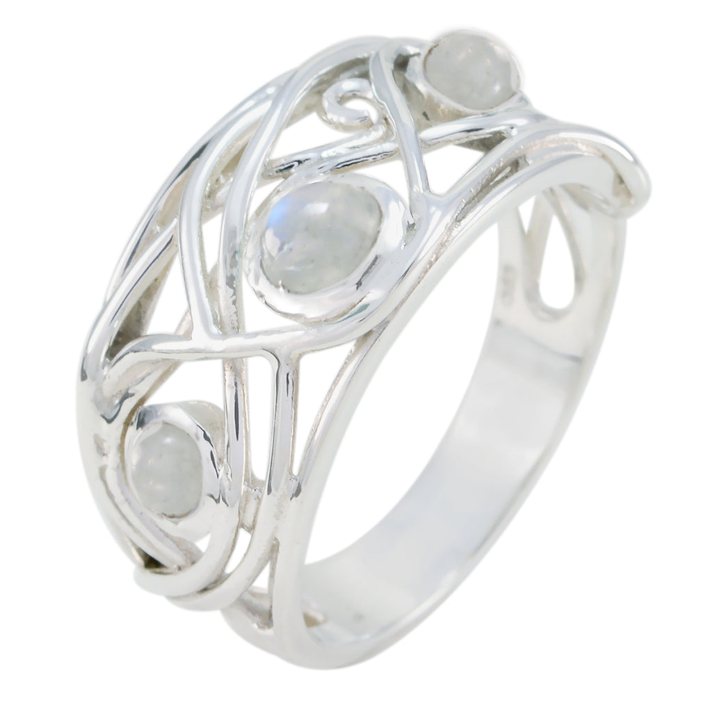 Rainbow Moonstone Trilogy French 925 Sterling Silver White Gems Mid weight Sophisticated Ring Jewelry
