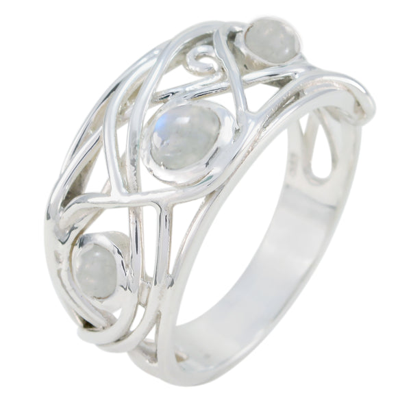 Rainbow Moonstone Trilogy French 925 Sterling Silver White Gems Mid weight Sophisticated Ring Jewelry