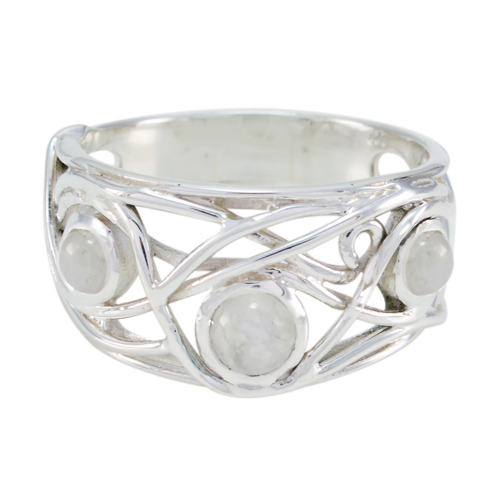 Rainbow Moonstone Trilogy French 925 Sterling Silver White Gems Mid weight Sophisticated Ring Jewelry