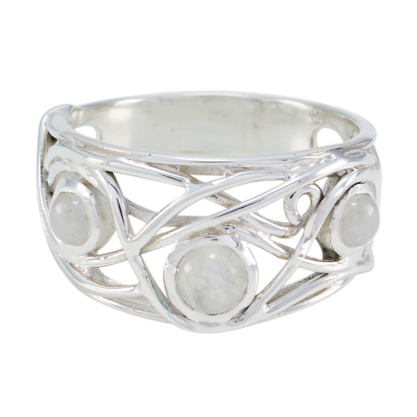 Rainbow Moonstone Trilogy French 925 Sterling Silver White Gems Mid weight Sophisticated Ring Jewelry