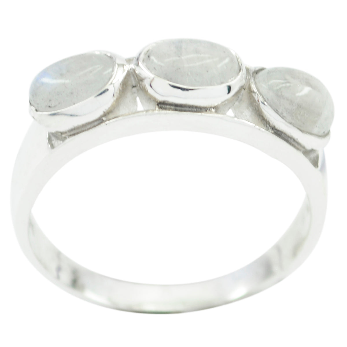 Rainbow Moonstone Trilogy American 925 Silver White Gemstone Dainty Sophisticated Ring Jewellery
