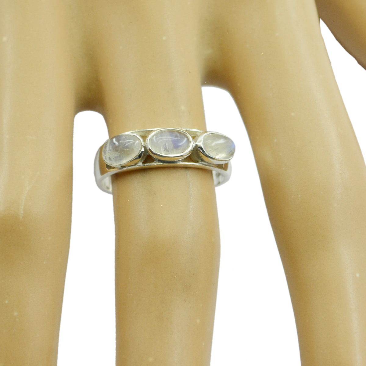 Rainbow Moonstone Trilogy American 925 Silver White Gemstone Dainty Sophisticated Ring Jewellery