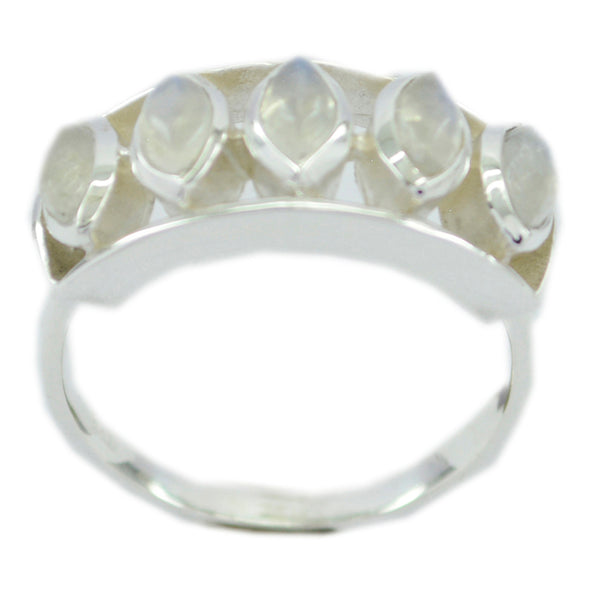 Rainbow Moonstone Penta Moroccan Silver White Gems Slim Contemporary Ring Jewelry