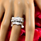 Rainbow Moonstone Penta Egyptian Silver White Gemstones Mid weight Vintage Band Jewelry