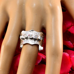 Rainbow Moonstone Penta Egyptian Silver White Gemstones Mid weight Vintage Band Jewelry