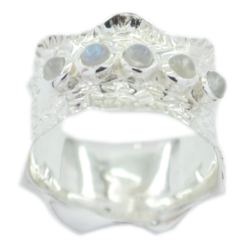 Rainbow Moonstone Penta Egyptian Silver White Gemstones Mid weight Vintage Band Jewelry
