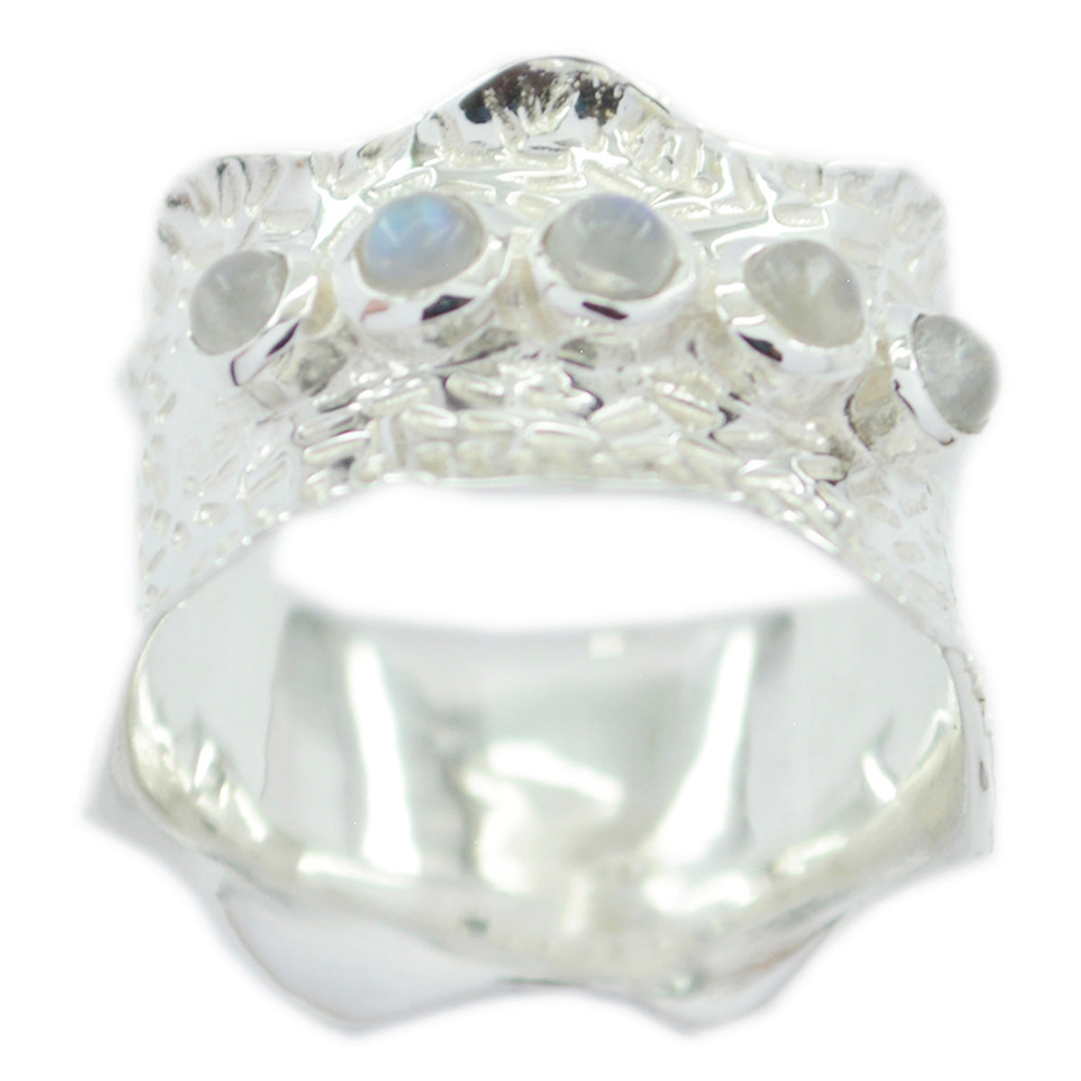 Rainbow Moonstone Penta Egyptian Silver White Gemstones Mid weight Vintage Band Jewelry