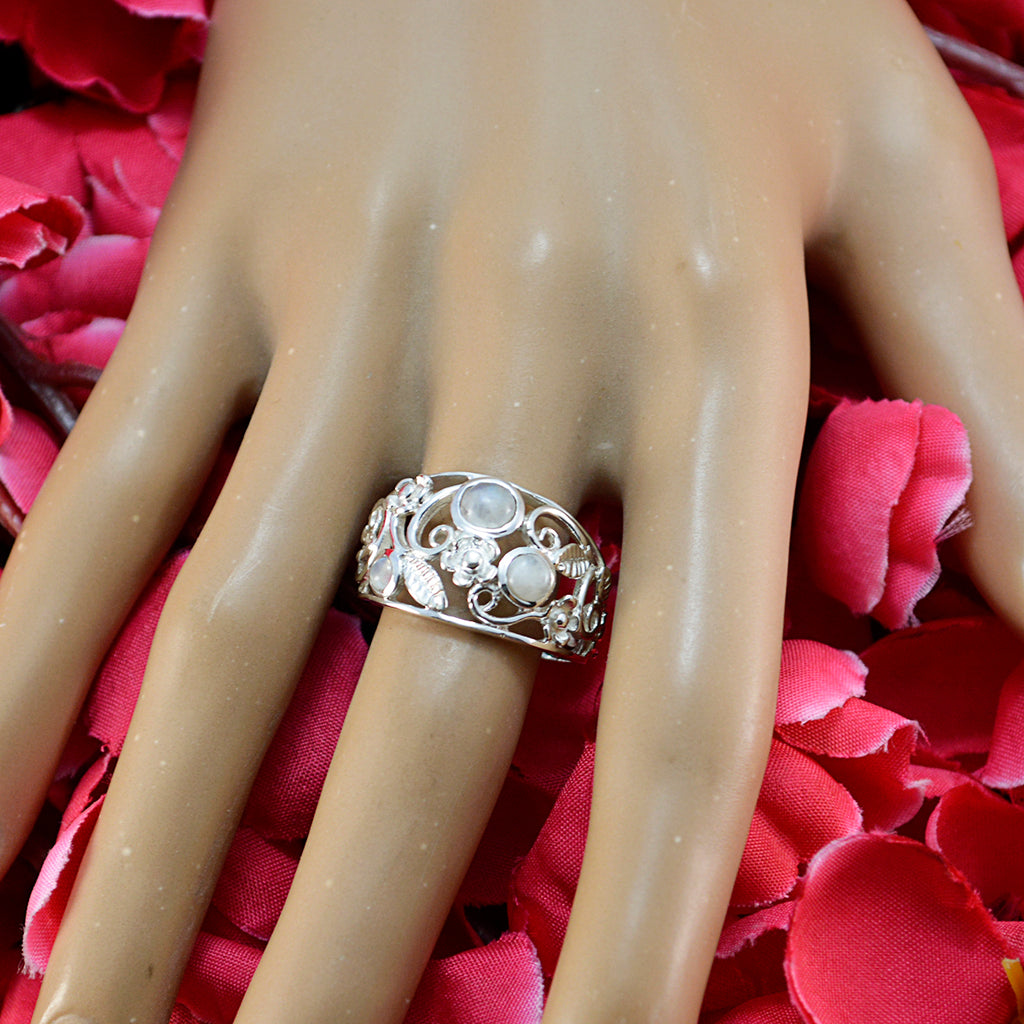 Rainbow Moonstone Penta Russian Sterling Silver White Gemstones Slim Contemporary Ring Jewelry