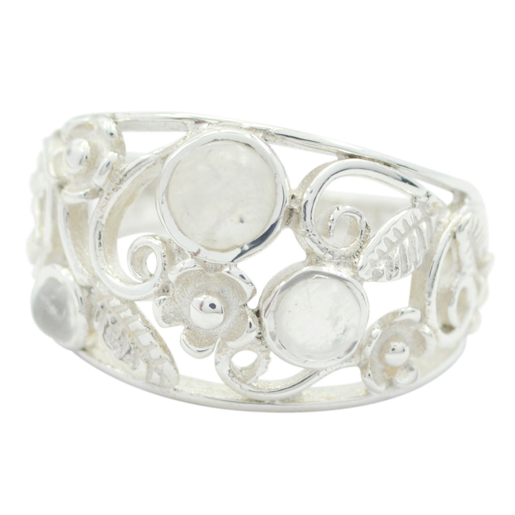 Rainbow Moonstone Penta Russian Sterling Silver White Gemstones Slim Contemporary Ring Jewelry