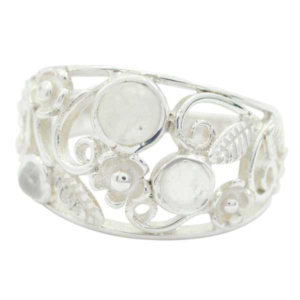 Rainbow Moonstone Penta Russian Sterling Silver White Gemstones Slim Contemporary Ring Jewelry