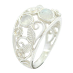 Rainbow Moonstone Penta Russian Sterling Silver White Gemstones Slim Contemporary Ring Jewelry