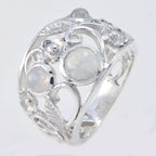 Rainbow Moonstone Penta Russian Sterling Silver White Gemstones Slim Contemporary Ring Jewelry