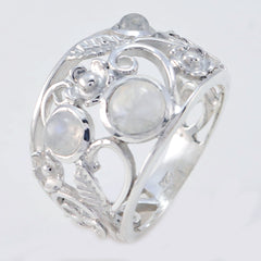 Rainbow Moonstone Penta Russian Sterling Silver White Gemstones Slim Contemporary Ring Jewelry