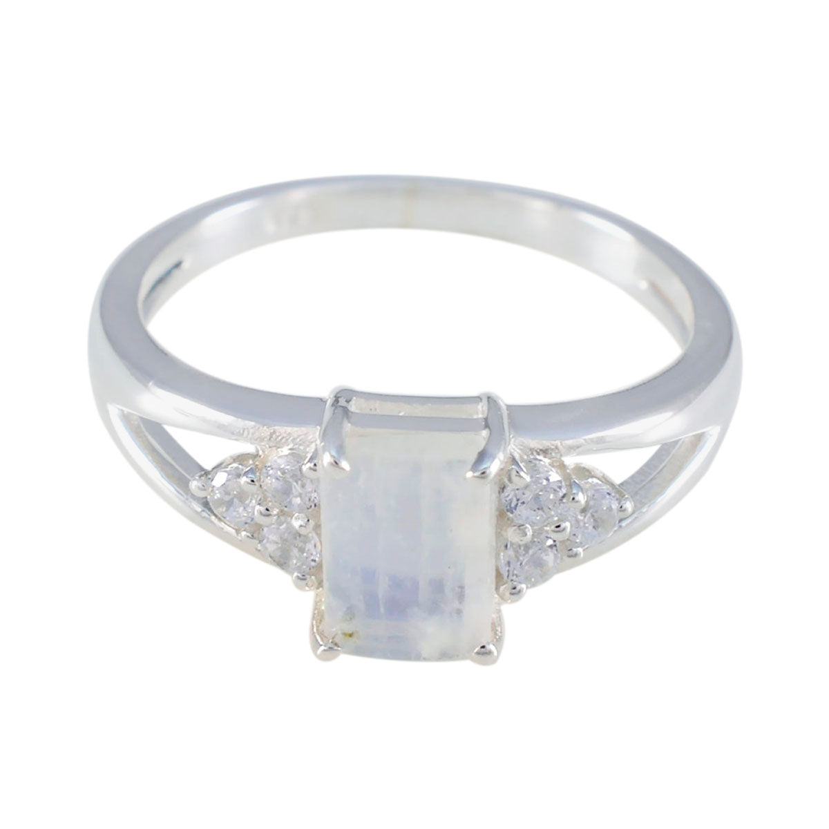 Rainbow Moonstone Halo Turkish 925 Sterling Silver White Gems Dainty Fairytale Ring Jewelry メイン画像