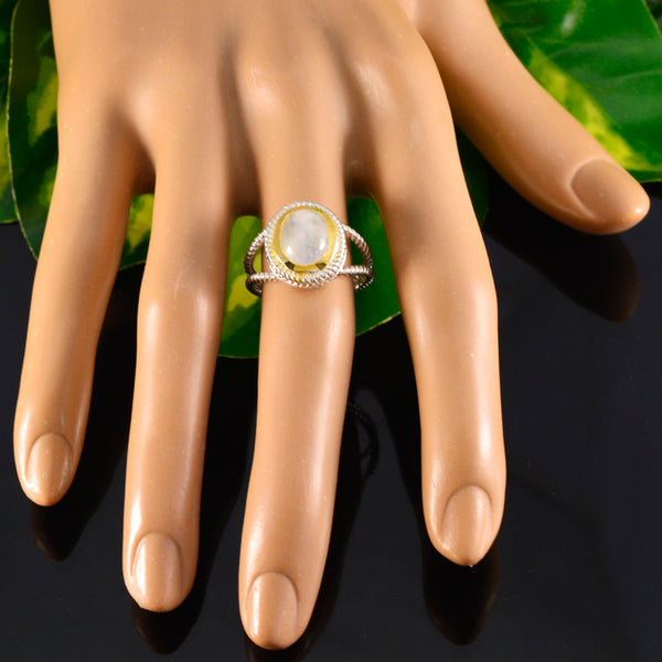 Rainbow Moonstone Solitaire Middle Eastern 925 Silver White Gems Classic Rope Wire Ring Jewelry