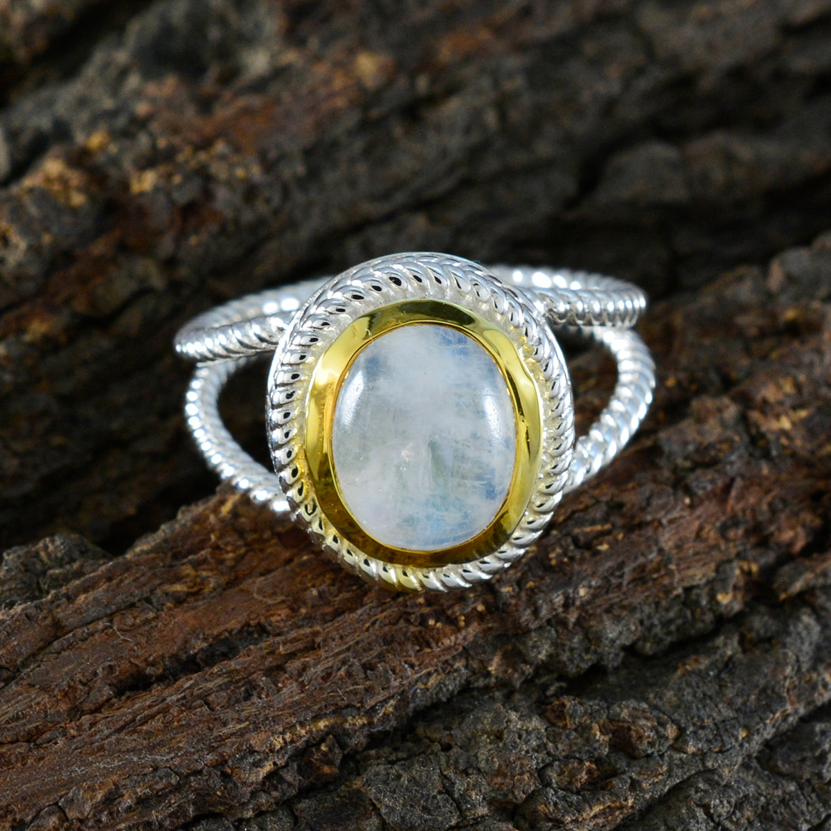 Rainbow Moonstone Solitaire Middle Eastern 925 Silver White Gems Classic Rope Wire Ring Jewelry